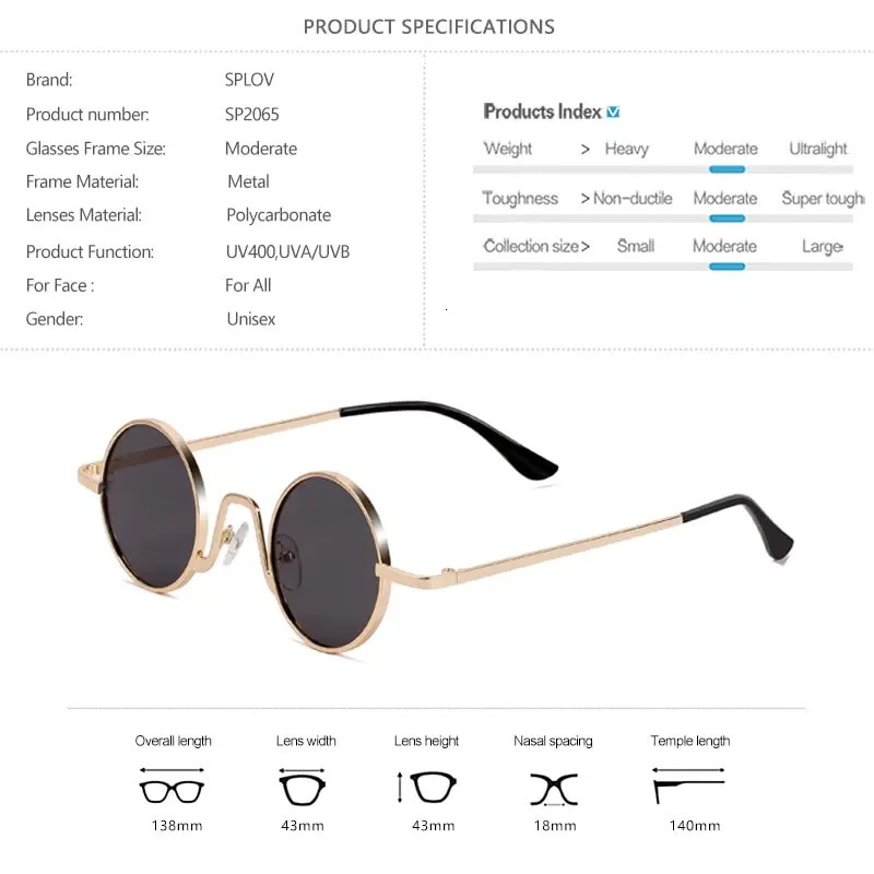 SPLOV Vintage Rap Sunglasses Men Women Steam Punk Style HipHop Small Round Metal Frame Eyewear Retro Gafas De Sol With Case 260206