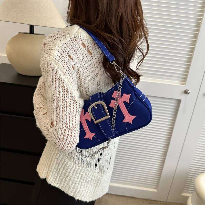 Brand Canvas Women's Shoulder Casual Lock Embroidery Crossbody Bag Small Half Moon Handbag Z260207 - view 3