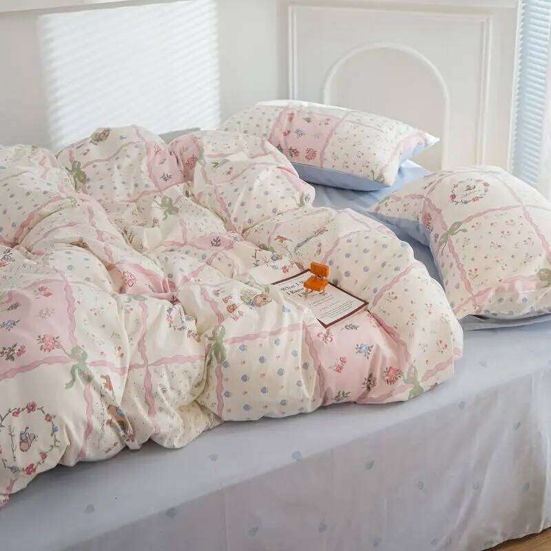 Ins Fashion Bedding Set 2025 New Full Queen Size Duvet Cover Flat Sheet Pillowcase No Filler Kids Adult Girls Boys Bed Linens XJ260206