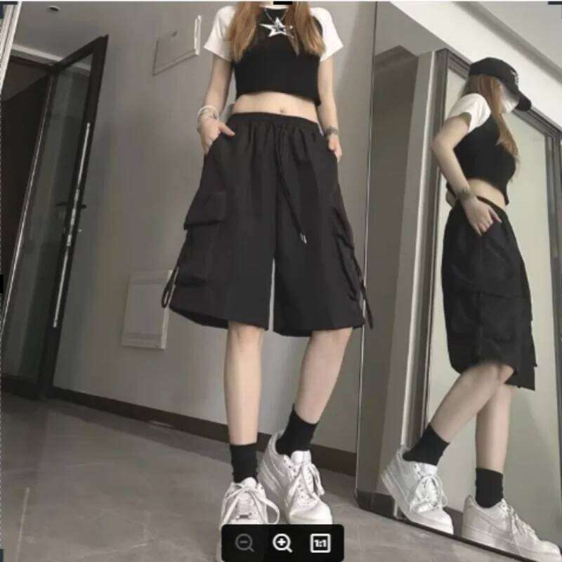 Y2K Cargo Women Harajuku Black Oversized Wide Leg Shorts Summer Streetwear Fashion High Waist Baggy Short Pants 2025 New XJ260206