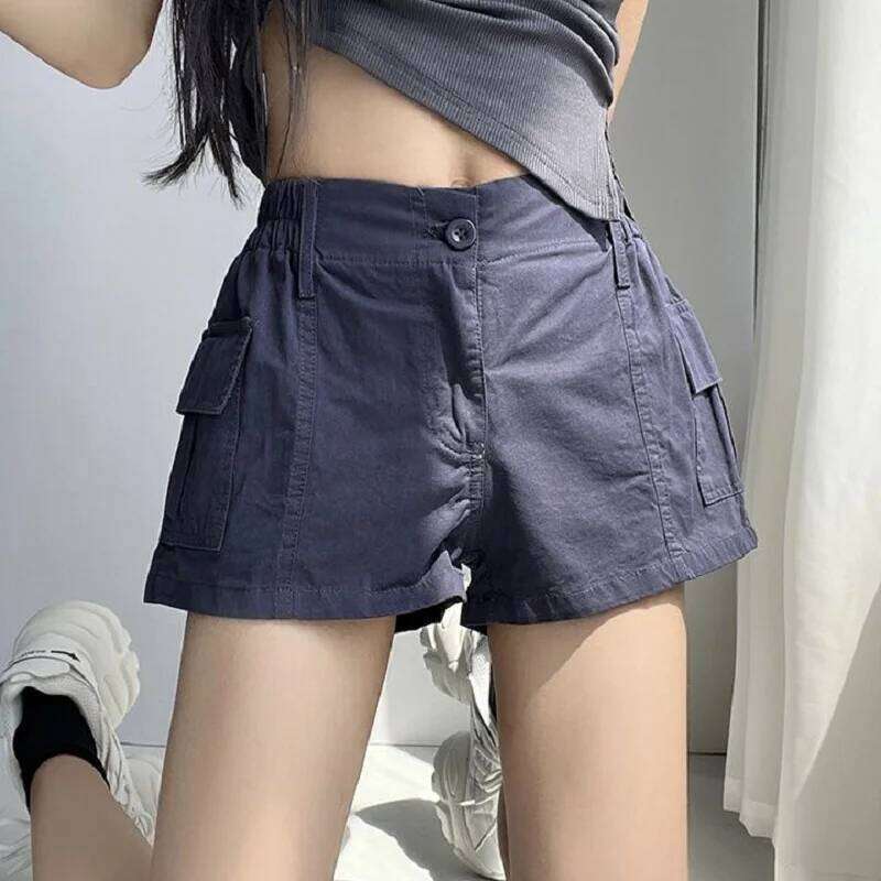 Sexy Cargo Women Vintage Short Pants with Pockets Summer Low Waist Zipper Shorts Quick-dry Y2k Nightclue Streetwear XJ260206