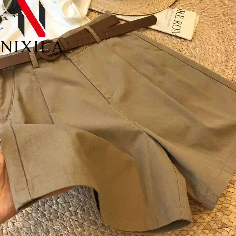 Summer New Wide Leg for Women 2024 Thin Cotton A Line Short Pants Office Lady Classic Loose Casual Zipper Womens Shorts XJ260206