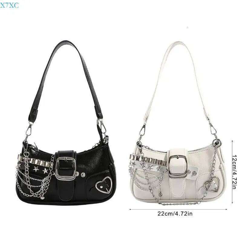 X7XC Women Punk Underarm Handbag with Metal Chain Grunge Star Rivets Single Shoulder Bag Small Armpit Purse for Everyday Wear Z260207 - view 7