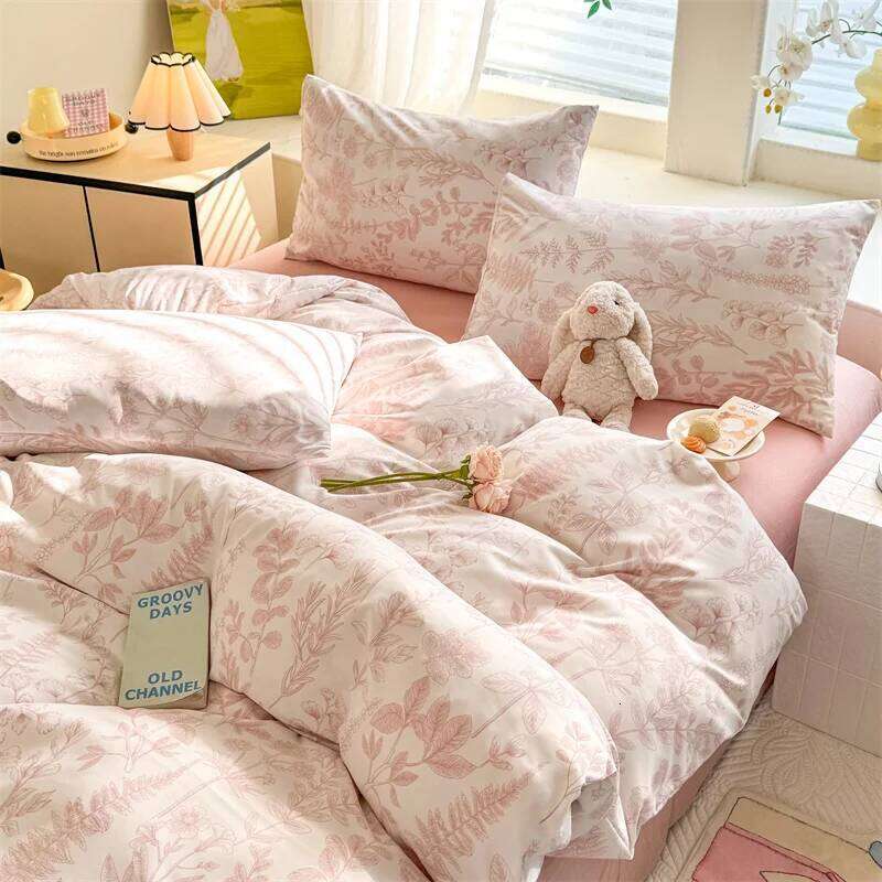Pink Floral Printed with Pillowcase Single/Queen/King Duvet Cover Super Soft Bedding Sets for Double Beds XJ260206