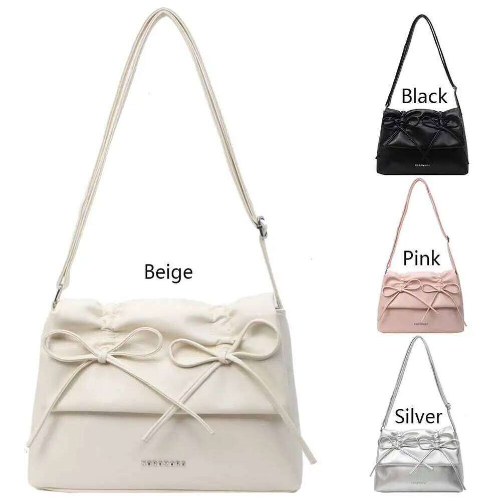 Women Bowknot Pu Shoulder Casual With Flap Cover Trendy Bag Stylish Fashion for Daily Office Use Solid Color Handbag Y260205