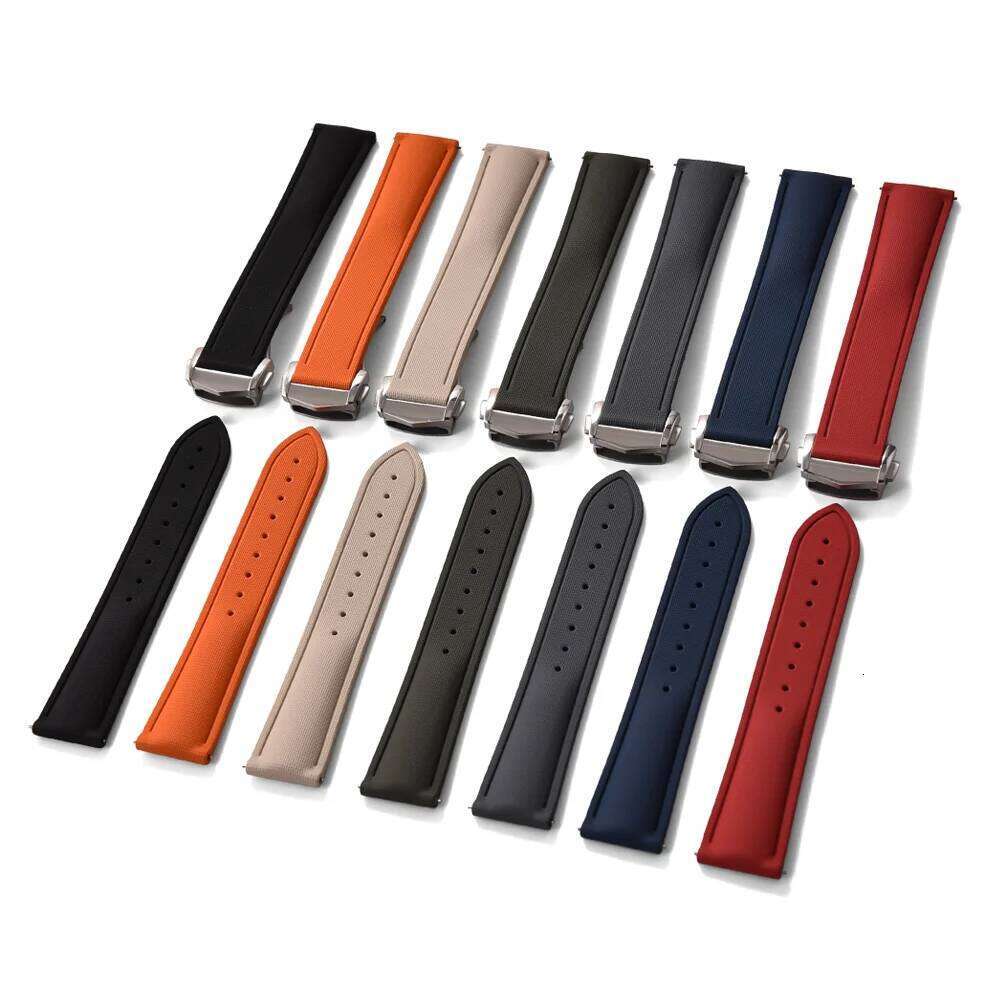 High Quality Woven Pattern FKM Rubber Strap 20mm 21mm 22mm Diving Sports Deployant Watch Bands Quick Release Universal Bracelet Z260207