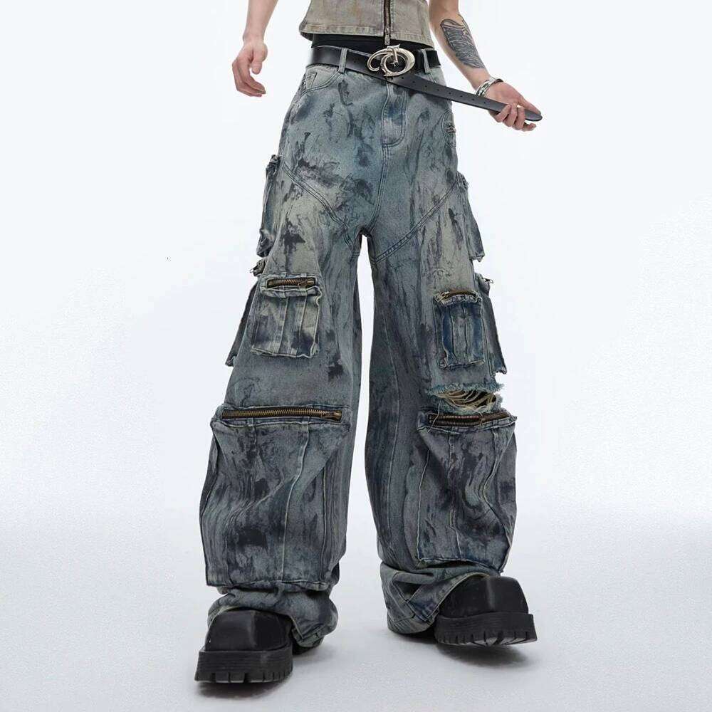 Autumn new multi-pocket work jeans American retro fashion trend high street hip-hop loose casual niche men's bottoms X260207 - view 5