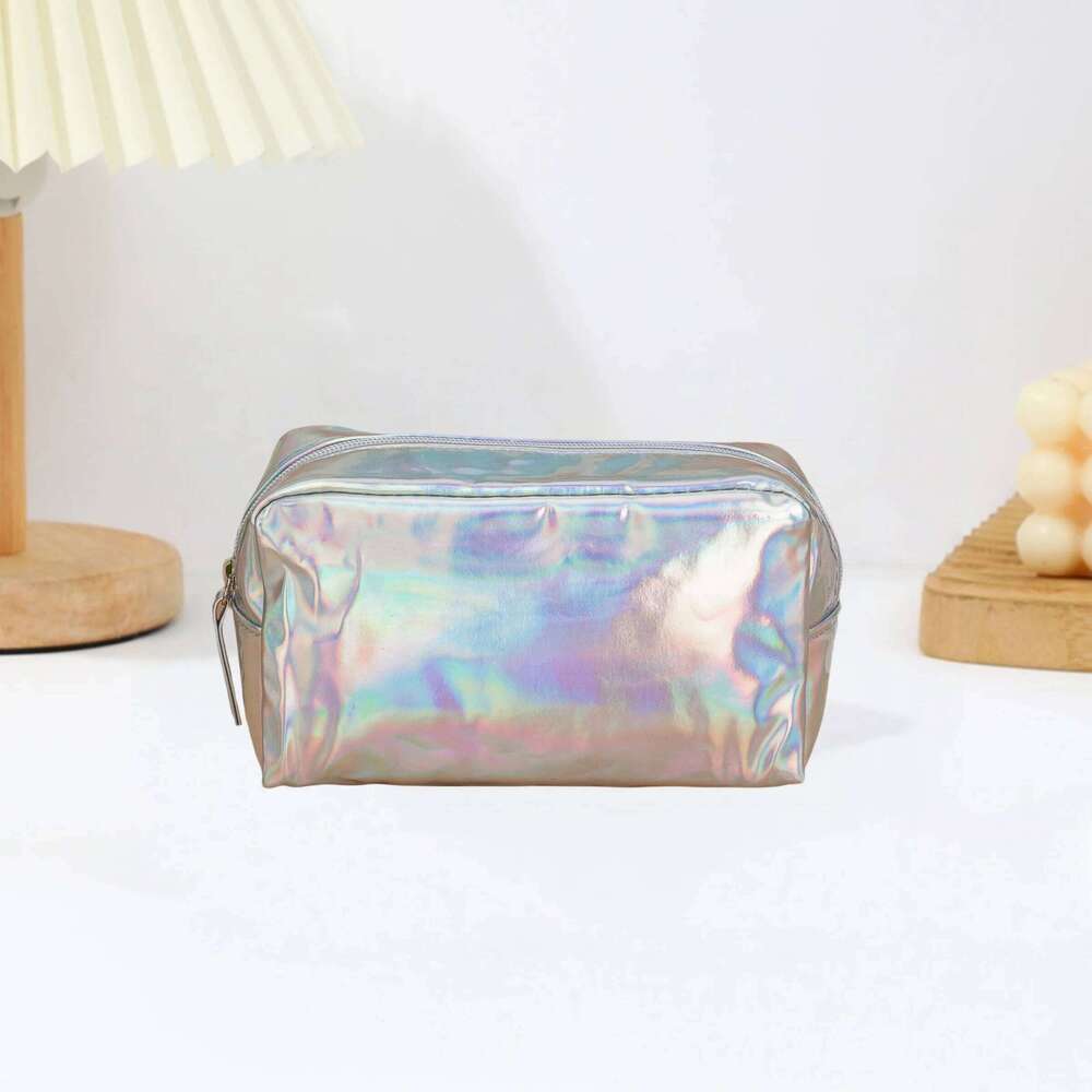 Fashionable laser waterproof PU makeup Large capacity square colorful wash Multi functional storage bagcosmetic bag Y260206