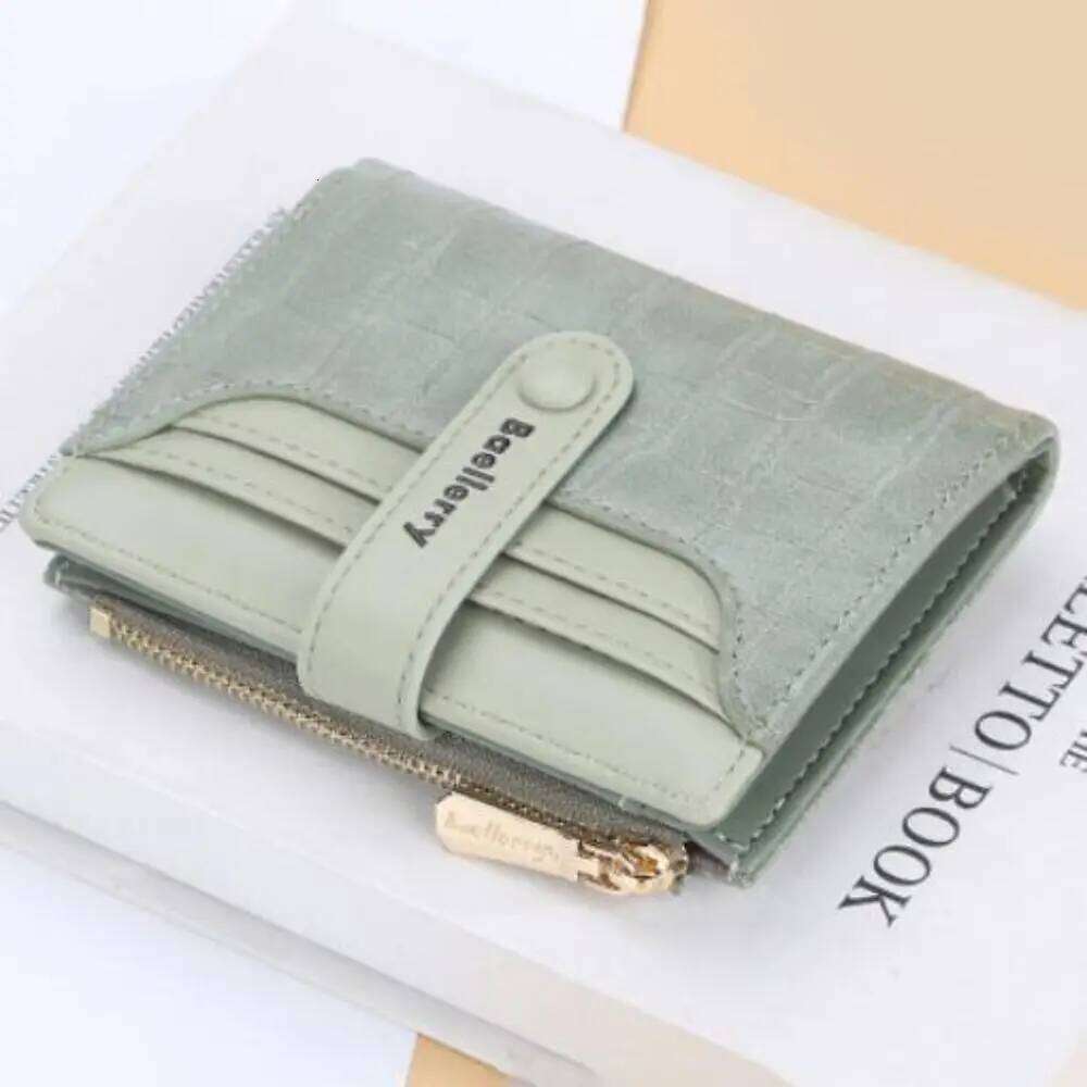 New PU Leather Short Wallet Zipper Button Coin Purses Solid Color Stone Grain Card Holders Women Y260206