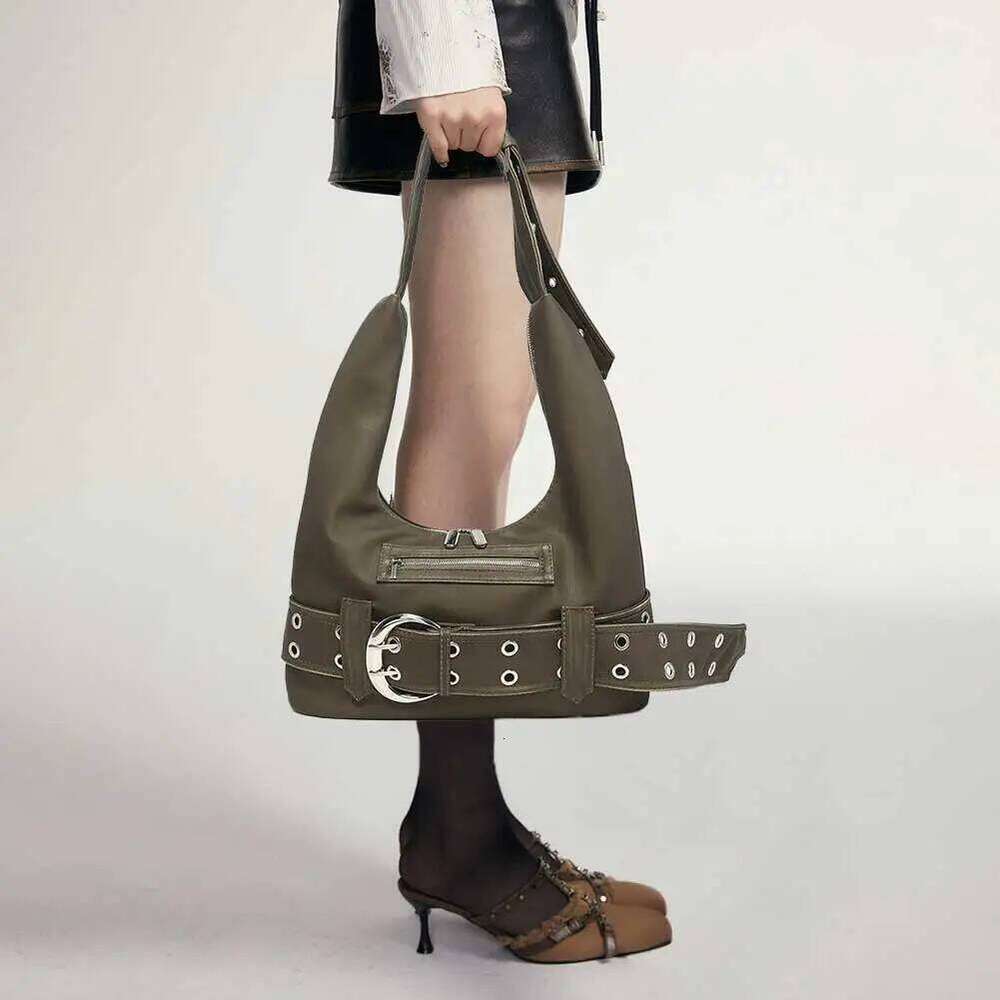 PU Leather Vintage Shoulder Adjustable Strap Y2k Tote Belt buckle Trendy Motorcycle Bag Commute Travel Shopping Handbag Z260207 - view 6