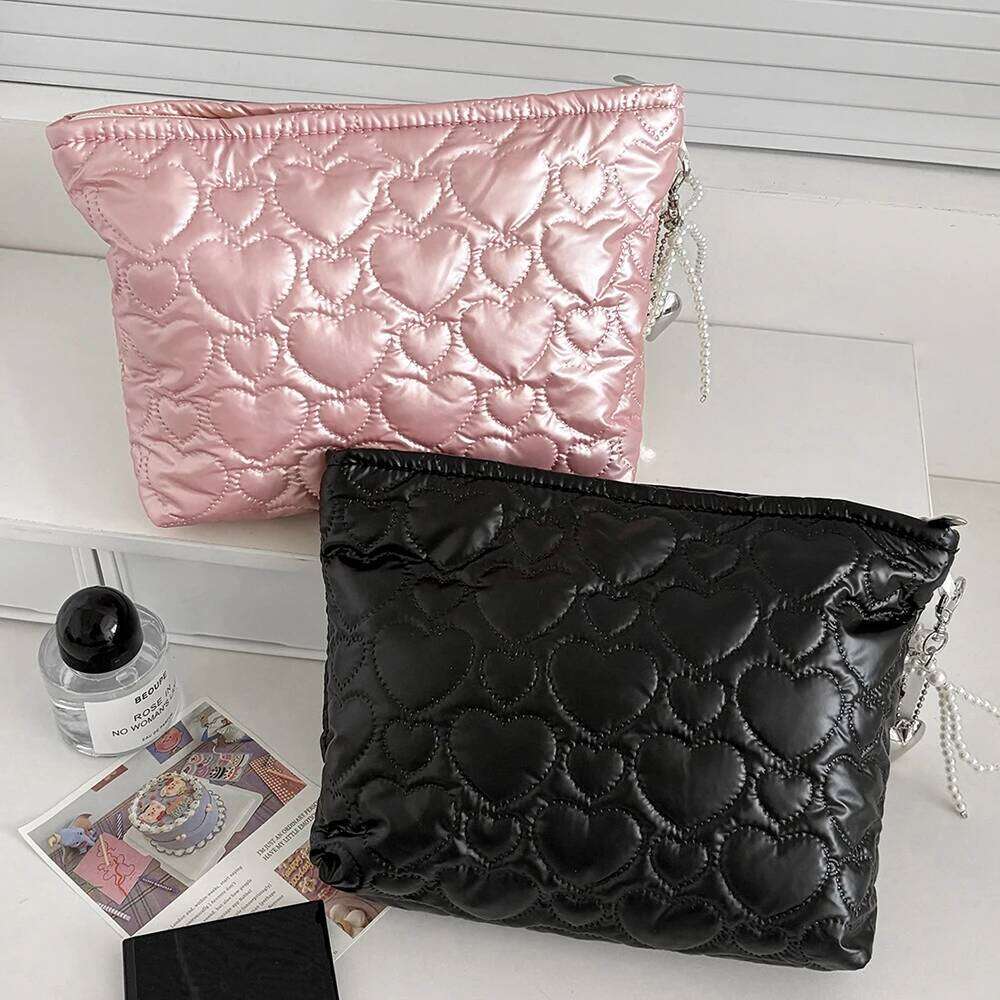 Heart Large Capacity Waterproof Women Makeup Handbag Travel Cosmetic Toiletry Storage Pouch Elegant Square Zipper Bag Y260206