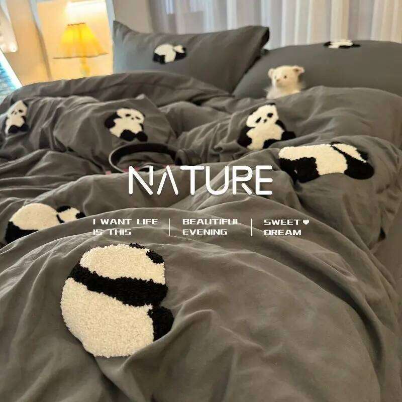 Light Luxury New Blue Bow Quilt Cover Washed Embroidered Sheet Sour-Piece Set Bedding Dormitory Bed Girls Soft and Warm XJ260206