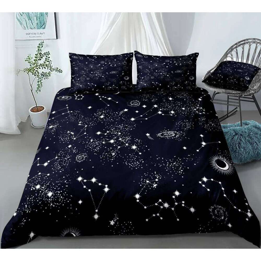 Stars Bedding Night Sky Kids Girls Boys Duvet Set Dark Blue Home Textiles Galaxy Bedclothes Men Women Soft Quilt Cover XJ260206