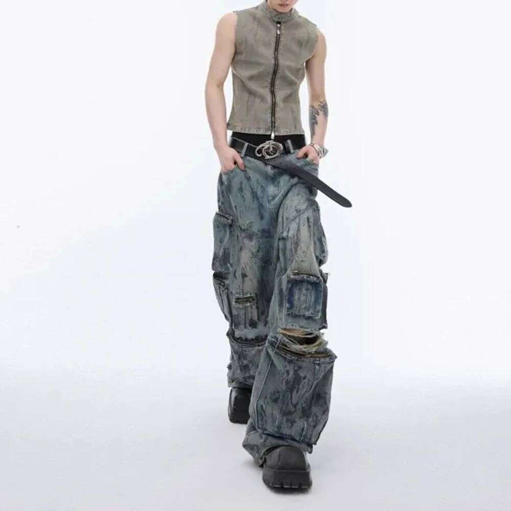 Autumn new multi-pocket work jeans American retro fashion trend high street hip-hop loose casual niche men's bottoms X260207 - view 7