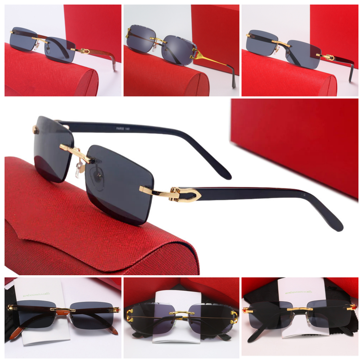 wholesale sunglasses polarized Luxury designer glasses for woman luxurys designers Leopard head Frameless wooden leg mens sunglasses Brand Sun Glasses