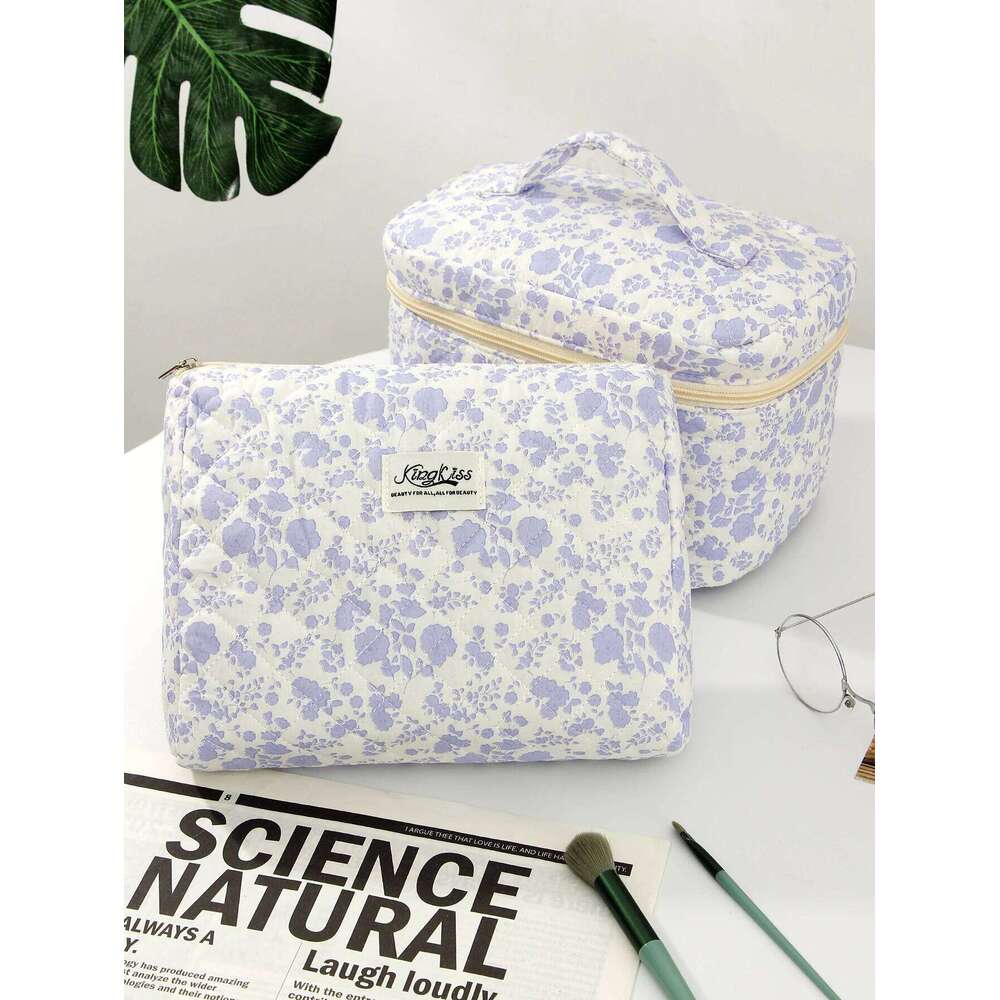 1pc/set Foundation Orchid Quilted Large Capacity Travel Storage Makeup Bag, Portable Toiletry Bag Set Y260206