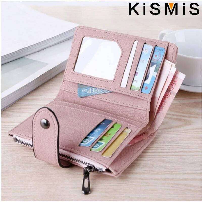 KISMIS New Style PU Leather Rivet Short Wallet - Zipper Change Card Holder, Women's Coin Purse Wallet, Stonego Money Bag Y260206