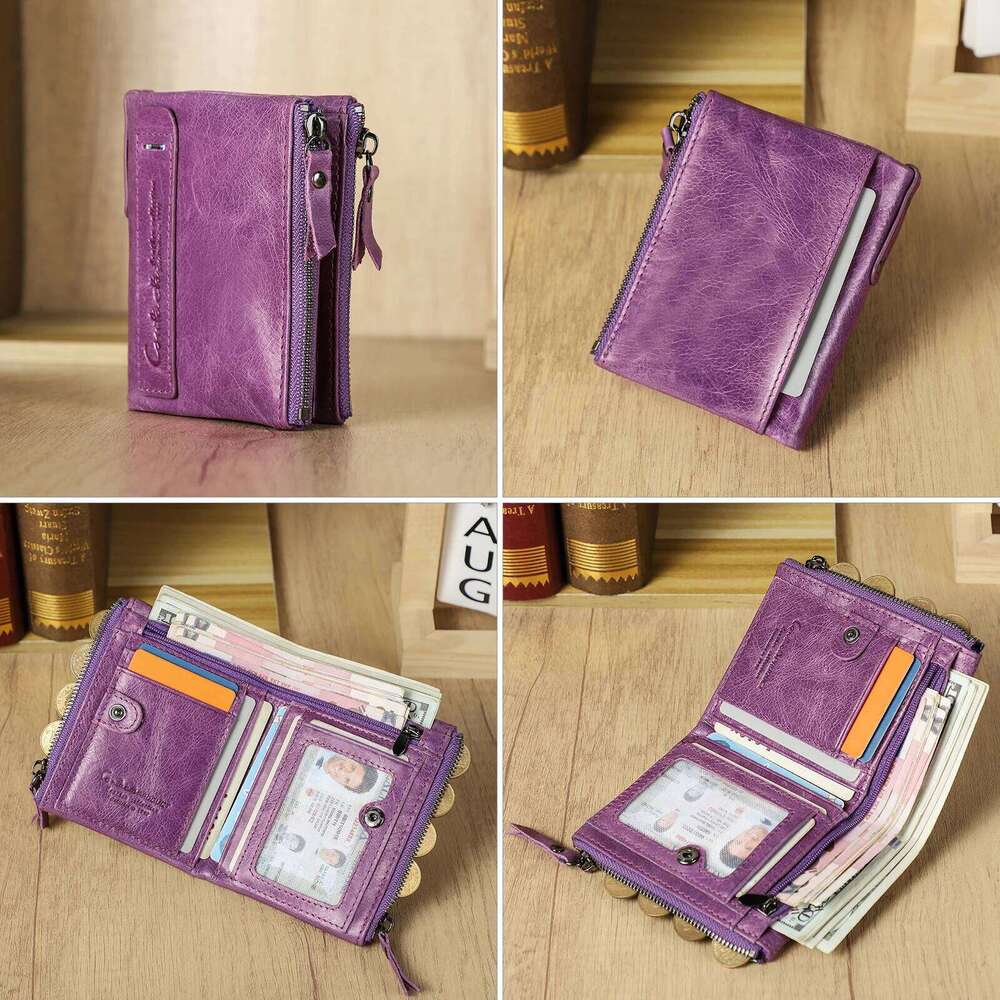 CONTACT'S Genuine Leather Short Wallets for Women Fashion Card Holder Money Clip Coin Purse Men Pocket Mini Wallet Female Girls Y260206