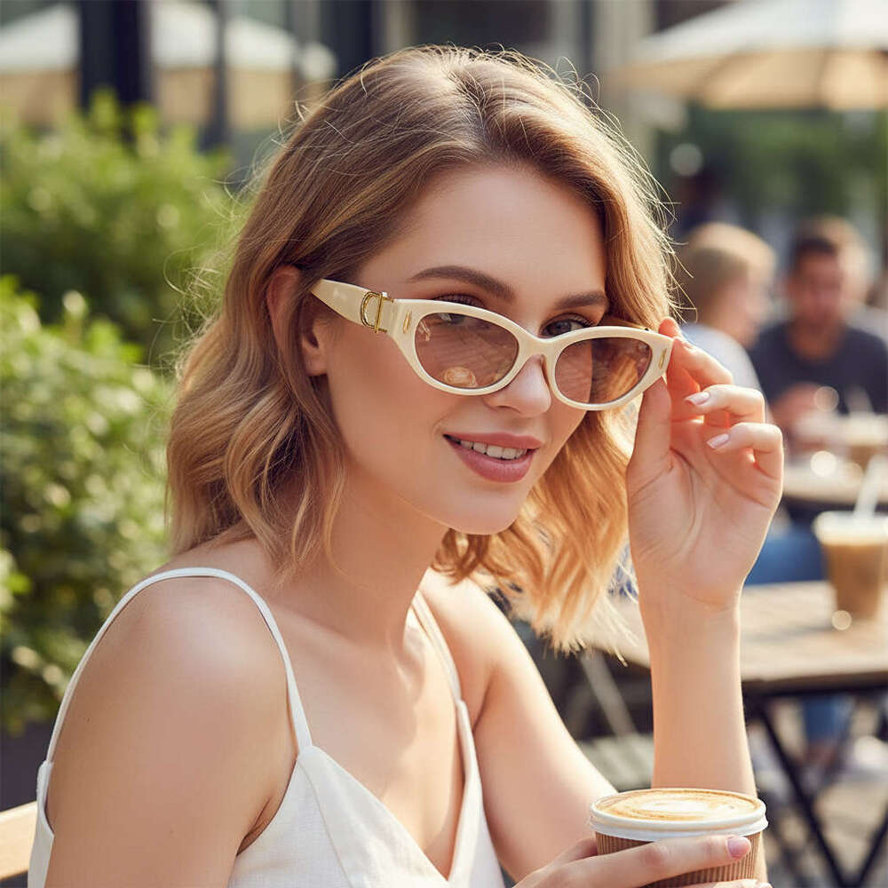 Women Fashion Cat-Eye Sunglasses Vintage Inspired with Gold Metal Buckle Detail, UV400 Protection for Retro & Instagram Style