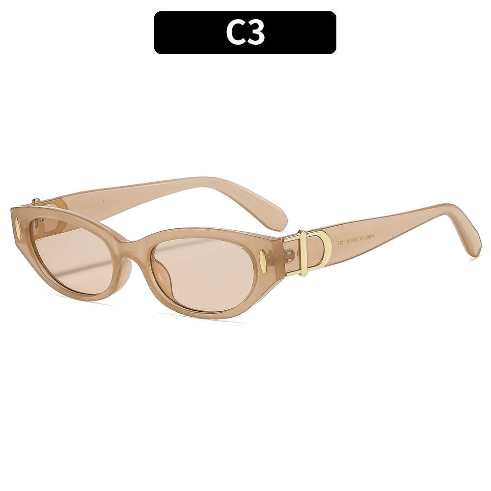 Women Fashion Cat-Eye Sunglasses Vintage Inspired with Gold Metal Buckle Detail, UV400 Protection for Retro & Instagram Style