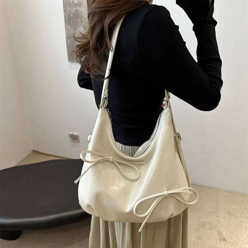 Fashion Bow Design Women's PU Leather Shoulder Bags Simple Solid Color Ladies Crossbody Bag Class Commute Girls Tote Handbags Y260205