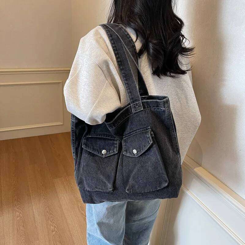 Retro Design Women's Denim Shoulder Bags Large Capacity Ladies Travel Handbags Commuter College Girls Book Tote Shopper Bag Y260205