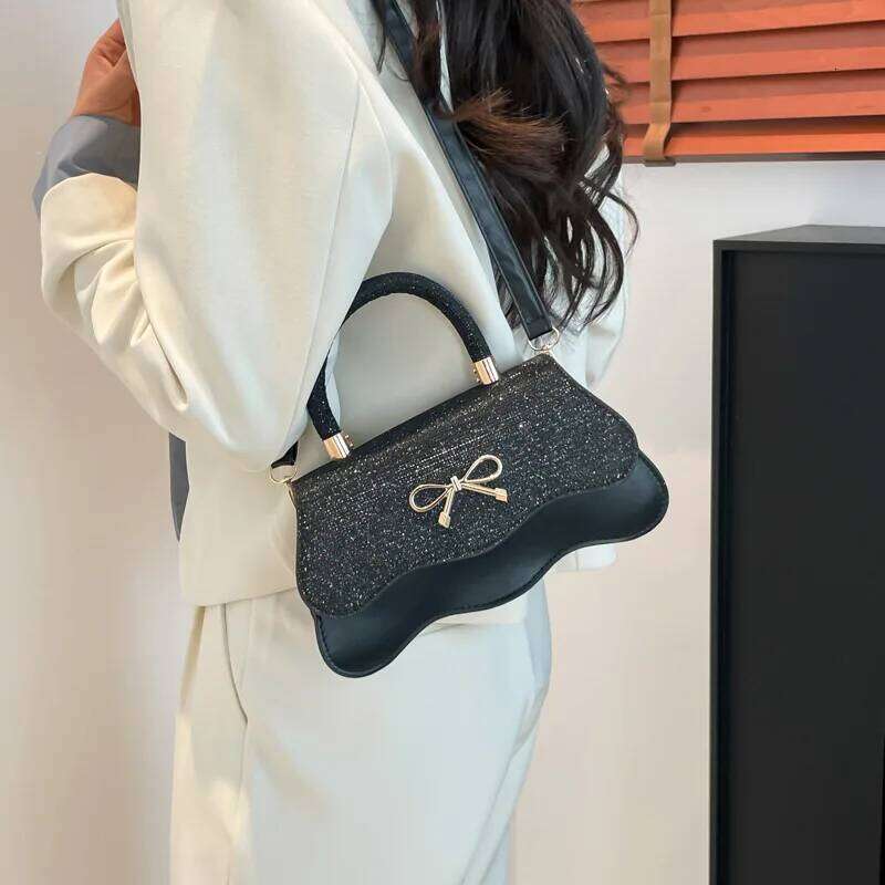 Retro Casual Bow Women's Square Shoulder Bags Trendy Ladies Pu Leather Handbags Purse Sequined Design Female Crossbody Bag Y260205