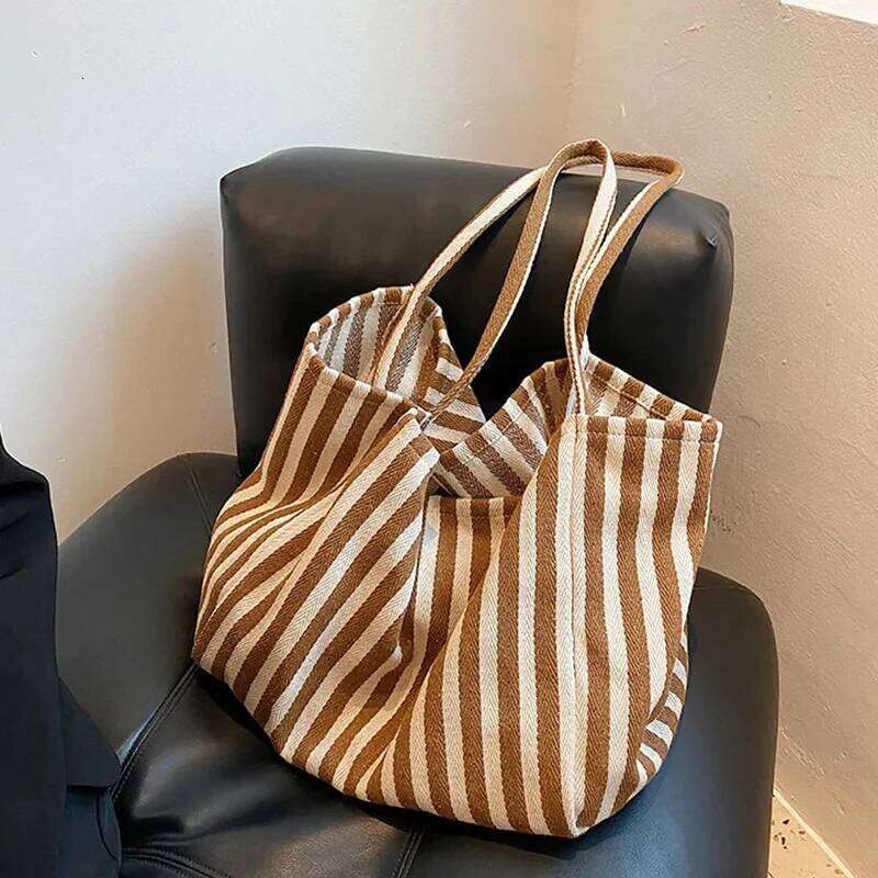 Large Capacity Canvas for Women Fashion Striped Shoulder New Top-handle Travel Bag Shopping Tote Bolsa Y260205