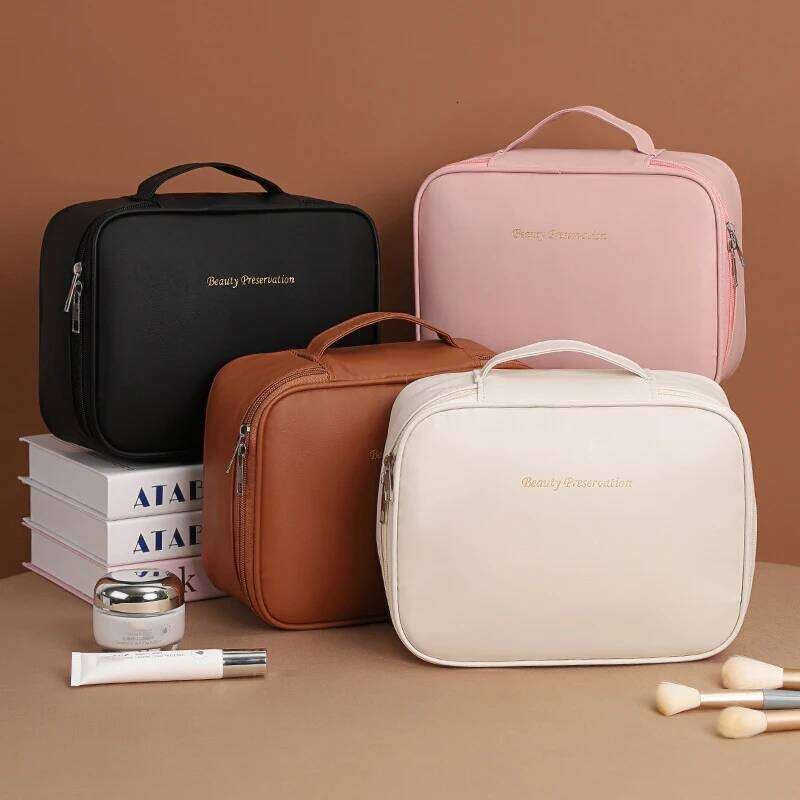 PU Large Capacity Women Tote Makeup Portable Travel Organizer Tolietry Cosmetic Storage Bag Ladies Double Layer Pouch Y260206