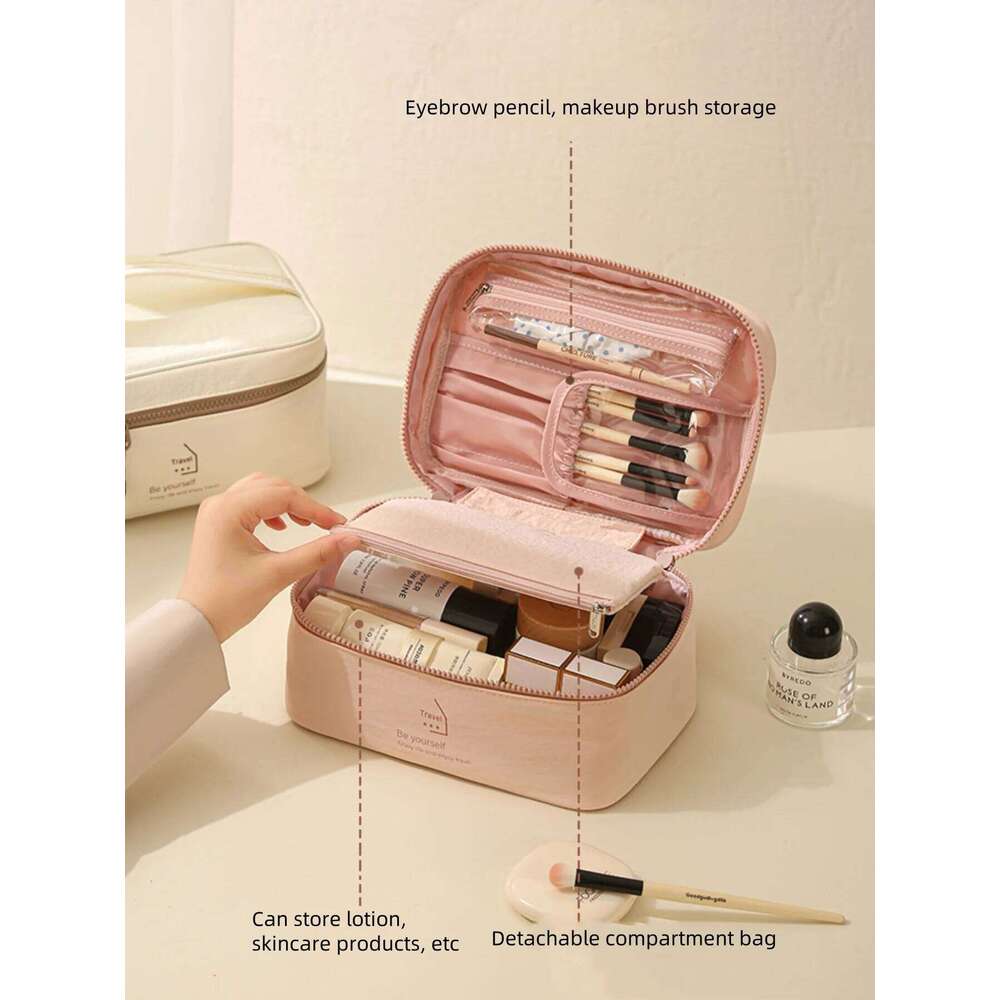 Taslon Portable Square Large Capacity Makeup Skincare Travel Storage Bag, Convenient to Carry Y260206