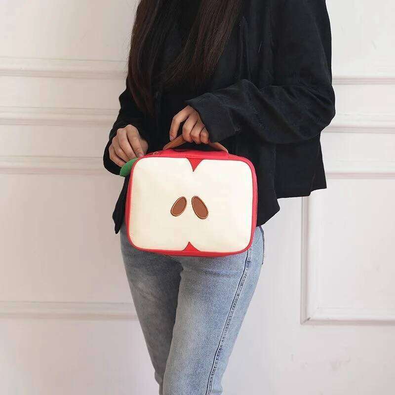 Cartoon Apple Pattern Makeup Bag Women Travel Cosmetics Toiletry Storage Pouch Female's Handbag Christmas Gift Y260206