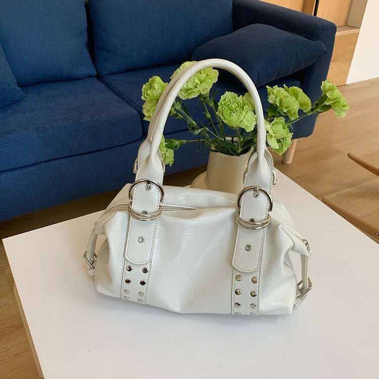 Fashion rivet women Shoulder PU leather Hot girl motorcycle bag bolsa feminina female Underarm Bag ladies big handbag Black Z260207 - view 5