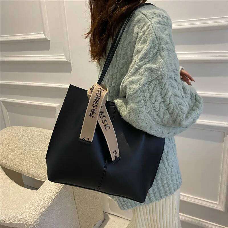 Large Capacity Woman Shoulder Shopper Design Handbag Women's Leather Solid Soft Tote Simple Fashion Luxury Brand Female Bag Y260204