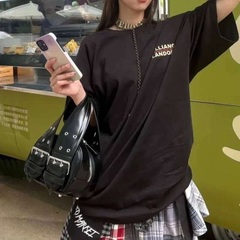 Hot Girl Black Buckle Handbag Women Punk Leather Chic Shoulder Bags Ladies Y2k Aesthetic Cool Trendy Crossbody Bag 2025 Z260207 - view 6