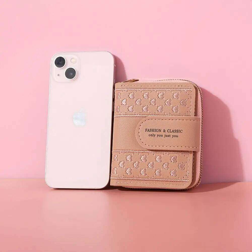 Versatile Embroidery Card Holder Zipper Leather Short Wallet Large Capacity Heart Coin Purse Women Y260206