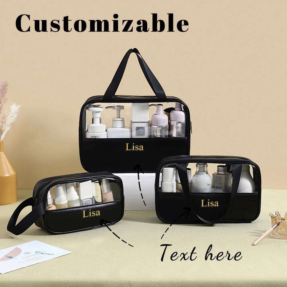 Customizable Name New TPU Transparent Wash Women's Large Capacity Waterproof Handheld PU Storage PVC Makeup Bag Y260206