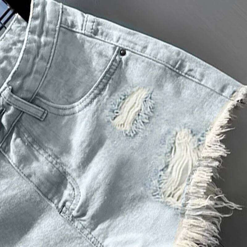 retro irregular old ripped denim shorts women's summer low waist design jeans hot pants sky blue XJ260206