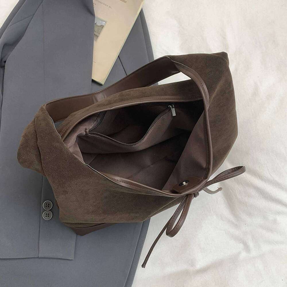 Bow Tote Solid Colour Handbag Large Slouchy Shoulder Bag Lightweight for Women Work Everyday Y260205