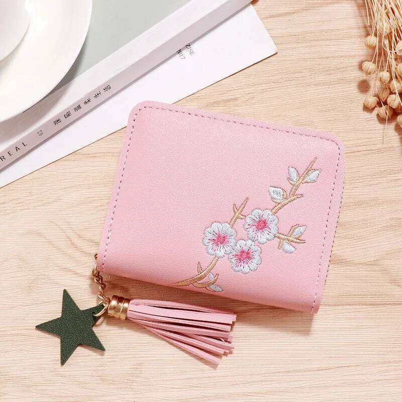 Plum Embroidered Chinese Style Women Short Zipper Ladies Small Clutch Card Holder Female Coin Purse Wallet Monedero Mujer Y260206