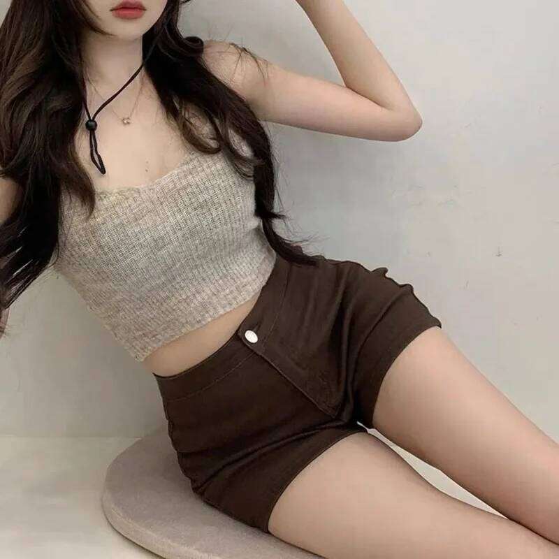 Brown Shorts Women Summer Y2k Chic High Waisted Trouser All-match Thin Simple Basic Straight Denim Vintage Preppy Ladies Clohes XJ260206