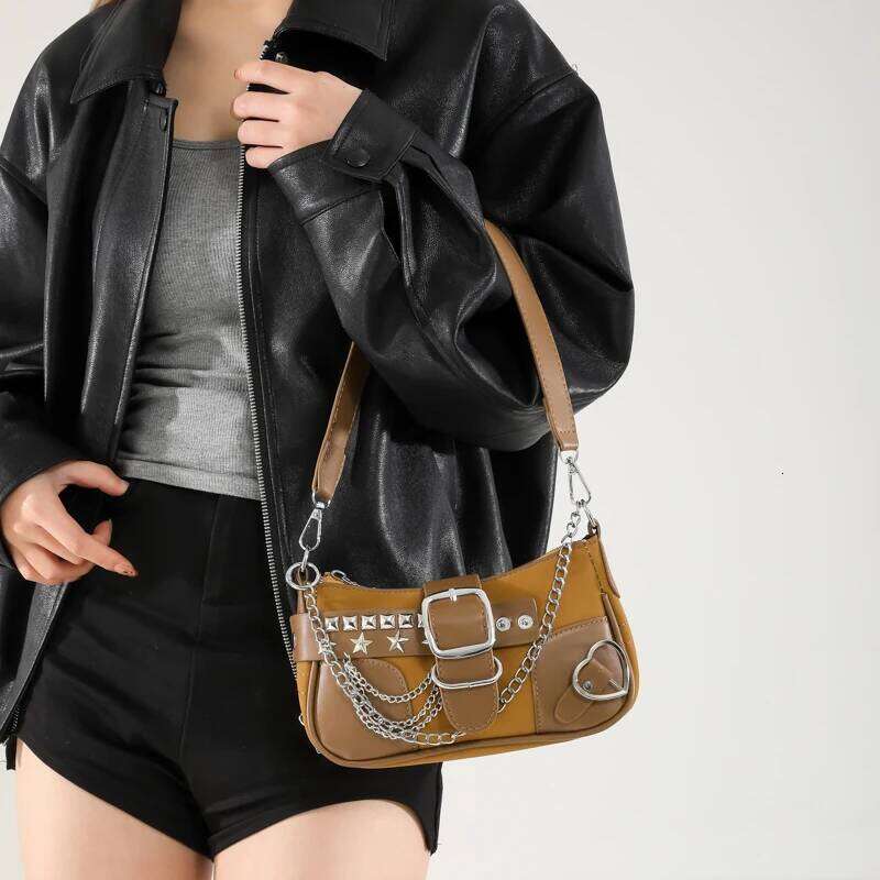 Casual PU Leather Handbags Shoulder High Quality Ladies Rivet Small Saddle Crossbody Bags for Women New Messenger Bag Y260205