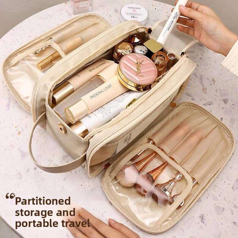 High appearance double zipper large capacity, portable, high-end for business trips, makeup brush, toiletry bag, sto Y260206