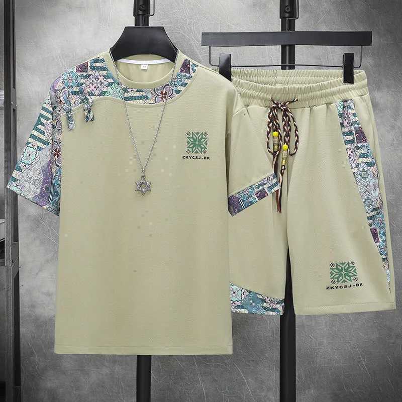 Summer New Fashion Trend Print Comfortable Breathable Short Slve Shorts Mens t shirt Casual Loose Sports Plus Size Two-Piece Set C260207