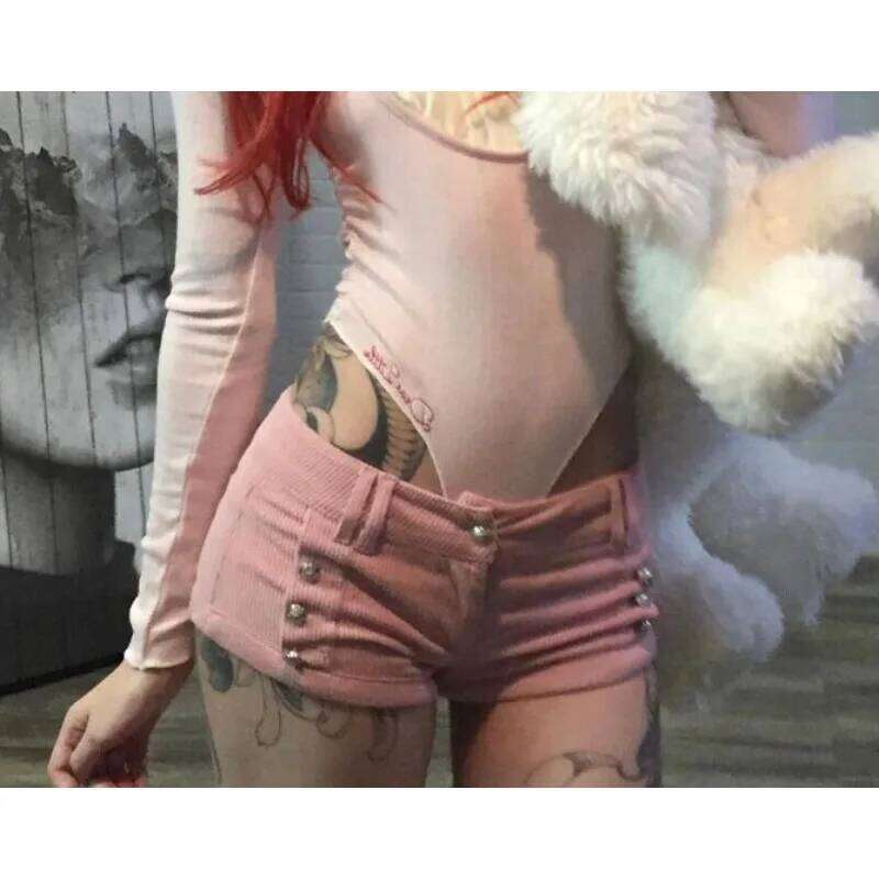 Sexy Pink Pit Strip Corduroy Ultra Women's Design Tight Low-waisted Hip-hugging Y2k Hot Pants Booty Shorts XJ260206