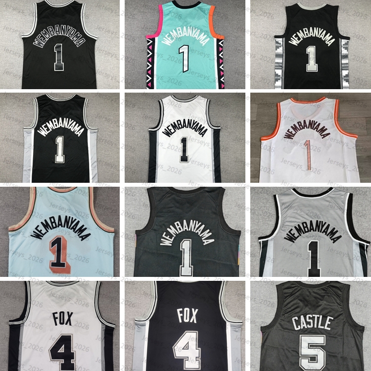 Stitched 1 Victor Wembanyama 2026 City Edtion Basketball Jersey Castle Fox Embroidered Sports Jersey