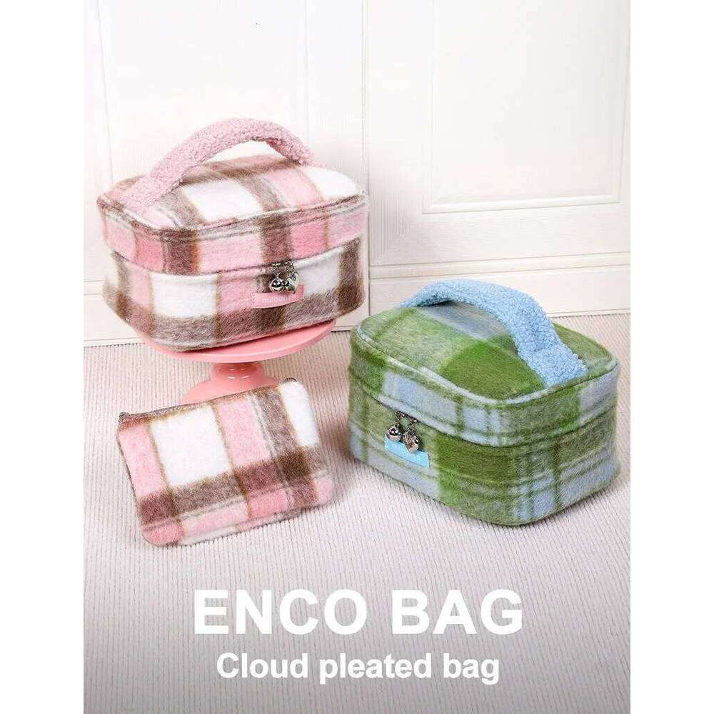 Customized plaid makeup niche fashion, color blocked large capacity storage bag, cute student handheld storag Y260206