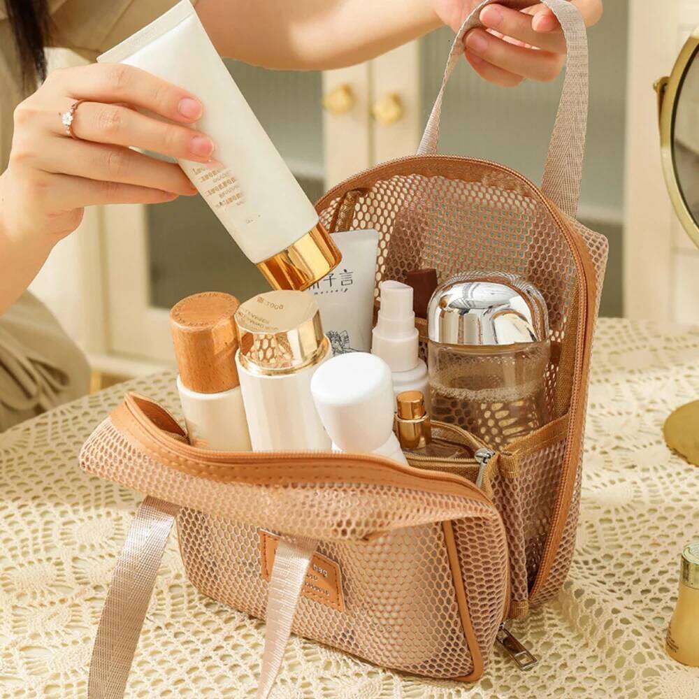 Simple Mesh Clear Tote Makeup Storage Pillow Toiletry Cosmetic Washbag Large Capacity Portable Women Travel Organizer Bag Y260206