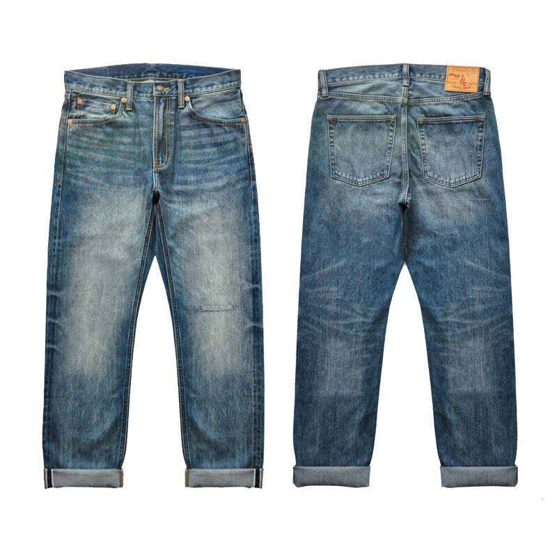 Sauce Zhan 308XX-SX01 Selvedge Denim Distressed Wash Jeans for Men Straight Fit and Slightly Slim 14.8 Oz X260207