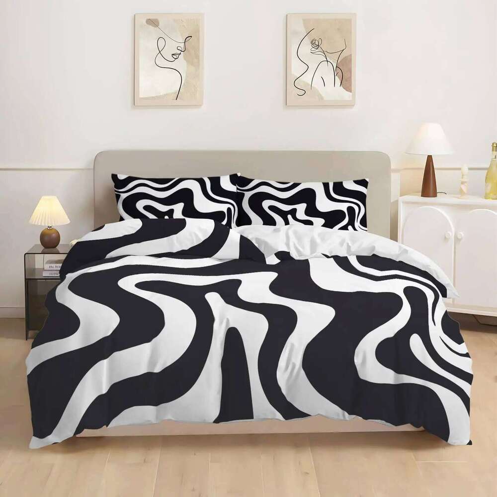 Black White Striped Queen Size Stylish Soft Warm Cover, Suitable For Men and Women Bedroom Duvet Coverset XJ260206