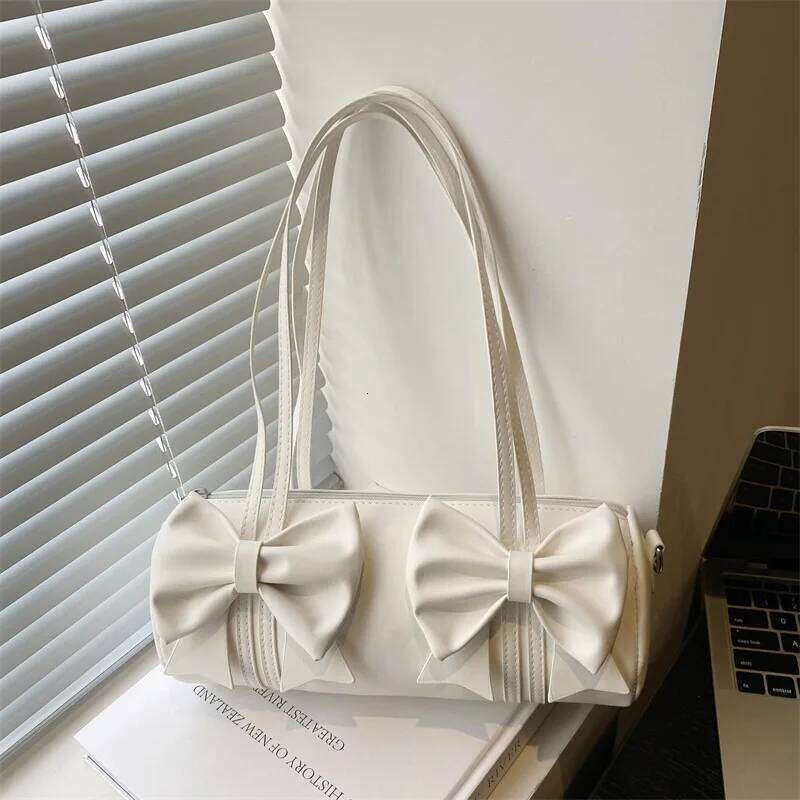 Elegant Bow Women's Small Pillow Handbags Pu Leather Ladies Shoulder Underarm Bags Barrel-shaped Purse Female Tote Crossbody Bag Y260205